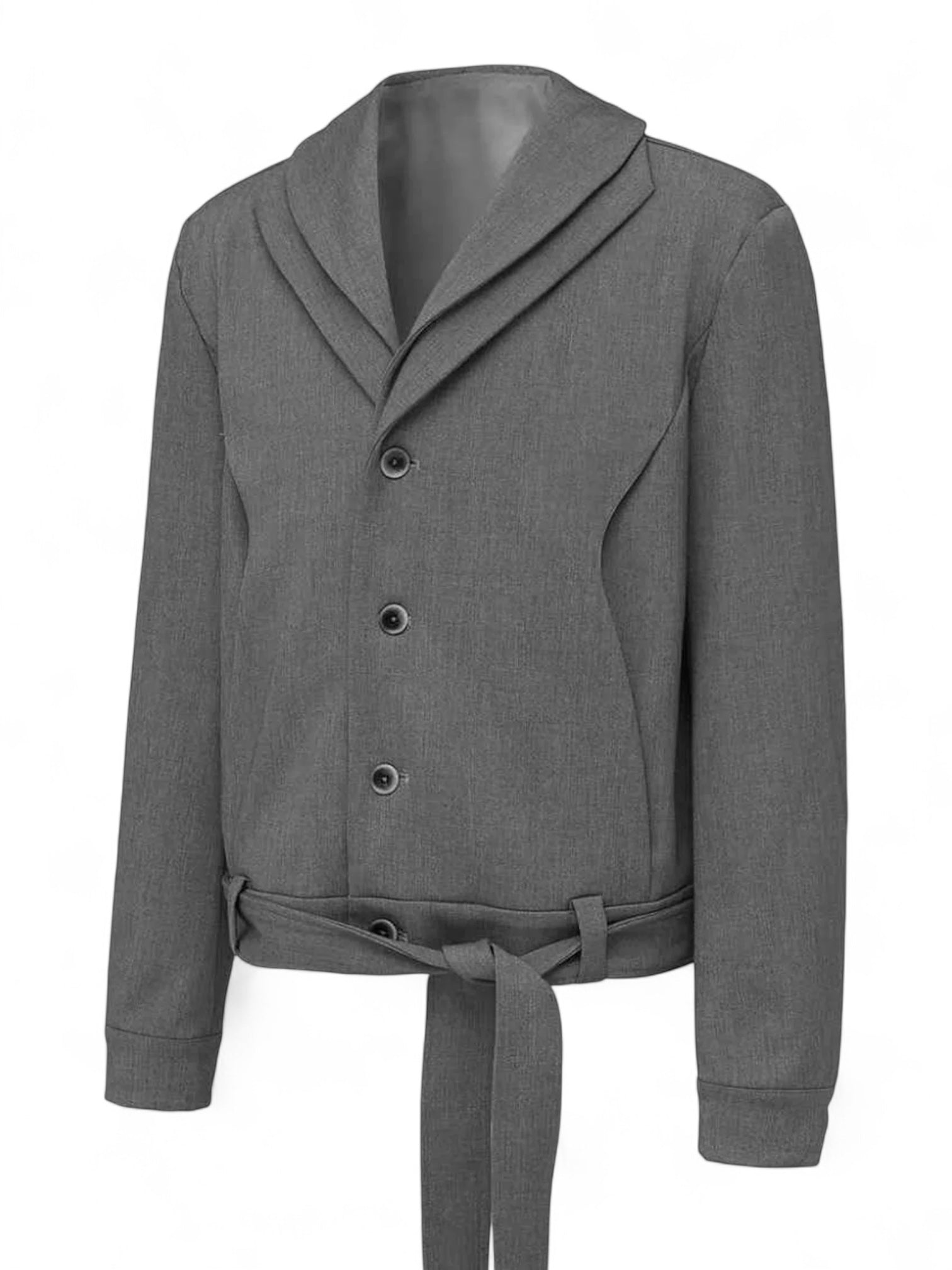 "Dual-Collar Ribbon" Wool-Blend Deconstructed Suit Jacket