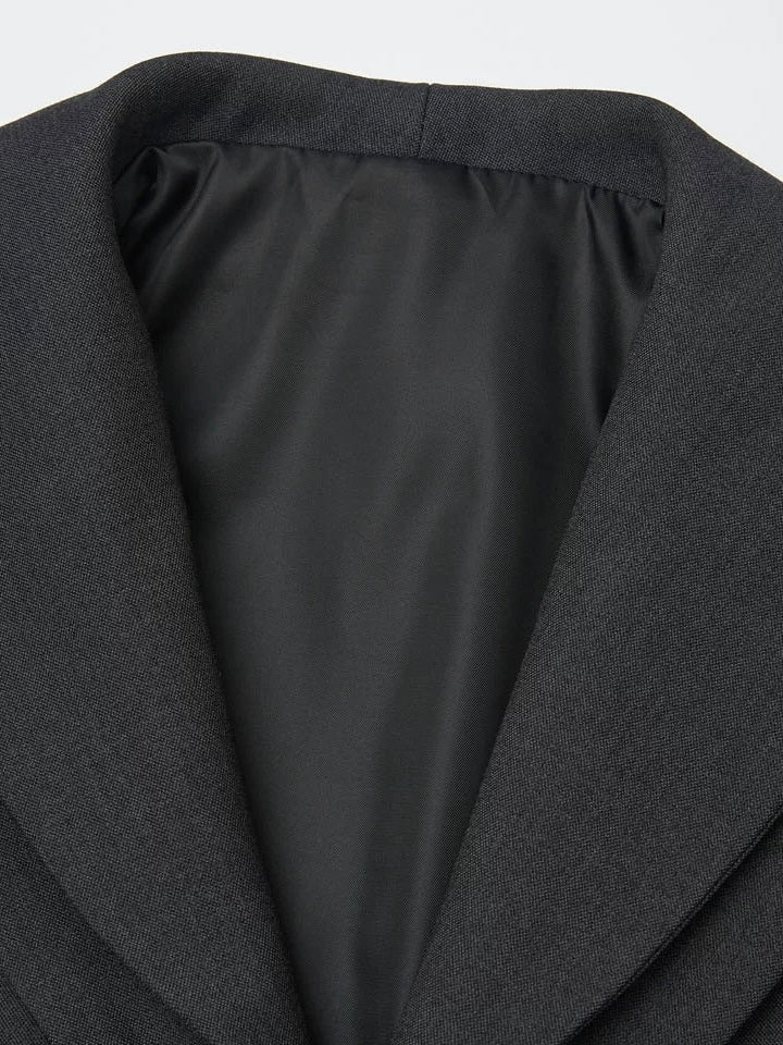 "Dual-Collar Ribbon" Wool-Blend Deconstructed Suit Jacket