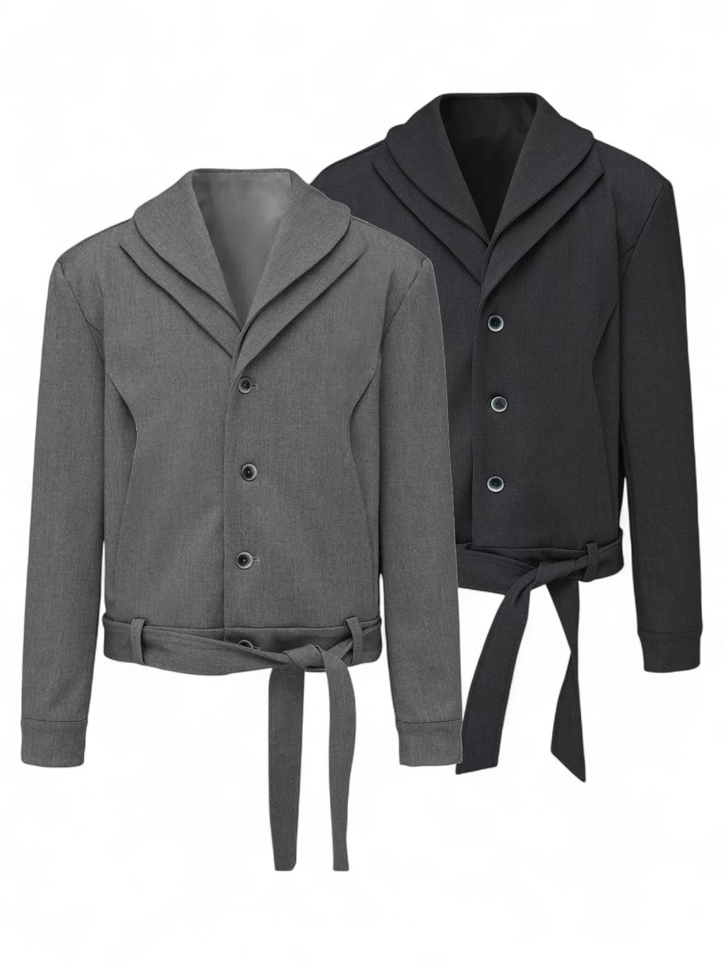 "Dual-Collar Ribbon" Wool-Blend Deconstructed Suit Jacket