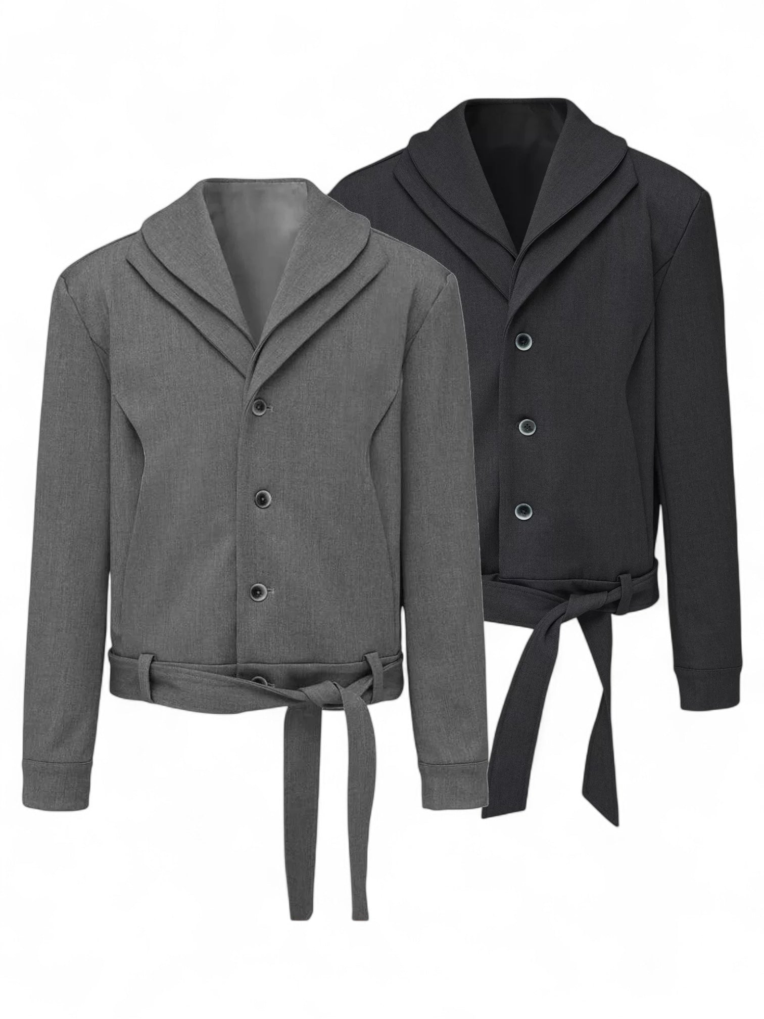 "Dual-Collar Ribbon" Wool-Blend Deconstructed Suit Jacket