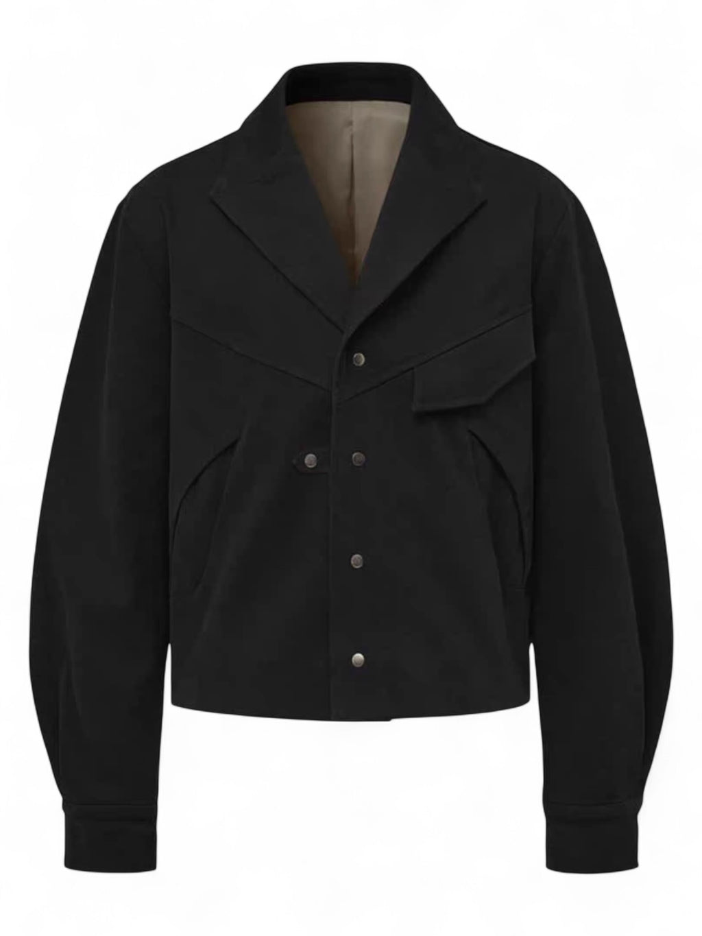 "Notch Lapel Velvet-Feel" Gun-Flap Peak Lapel Cotton Twill Workwear Jacket