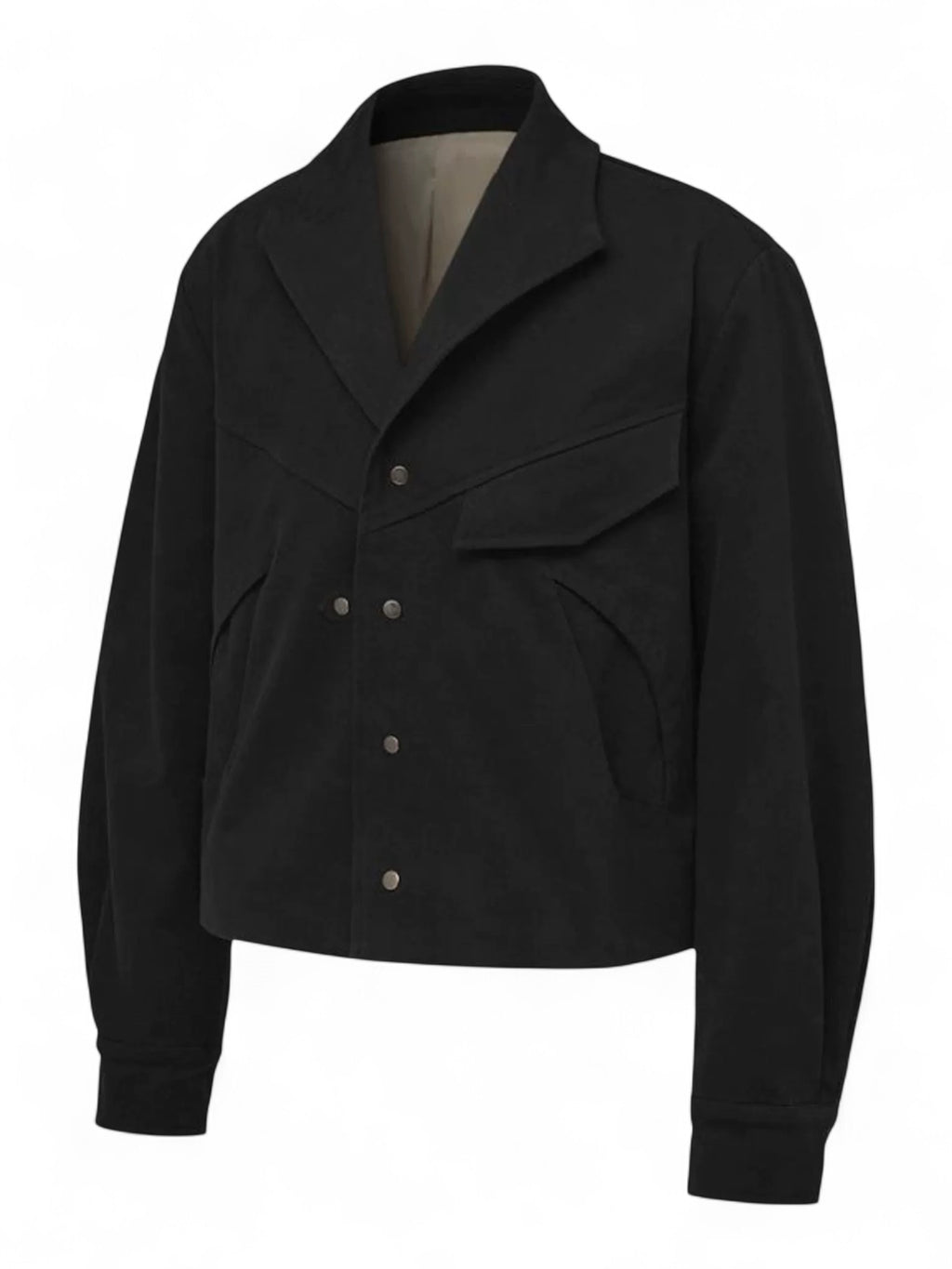 "Notch Lapel Velvet-Feel" Gun-Flap Peak Lapel Cotton Twill Workwear Jacket