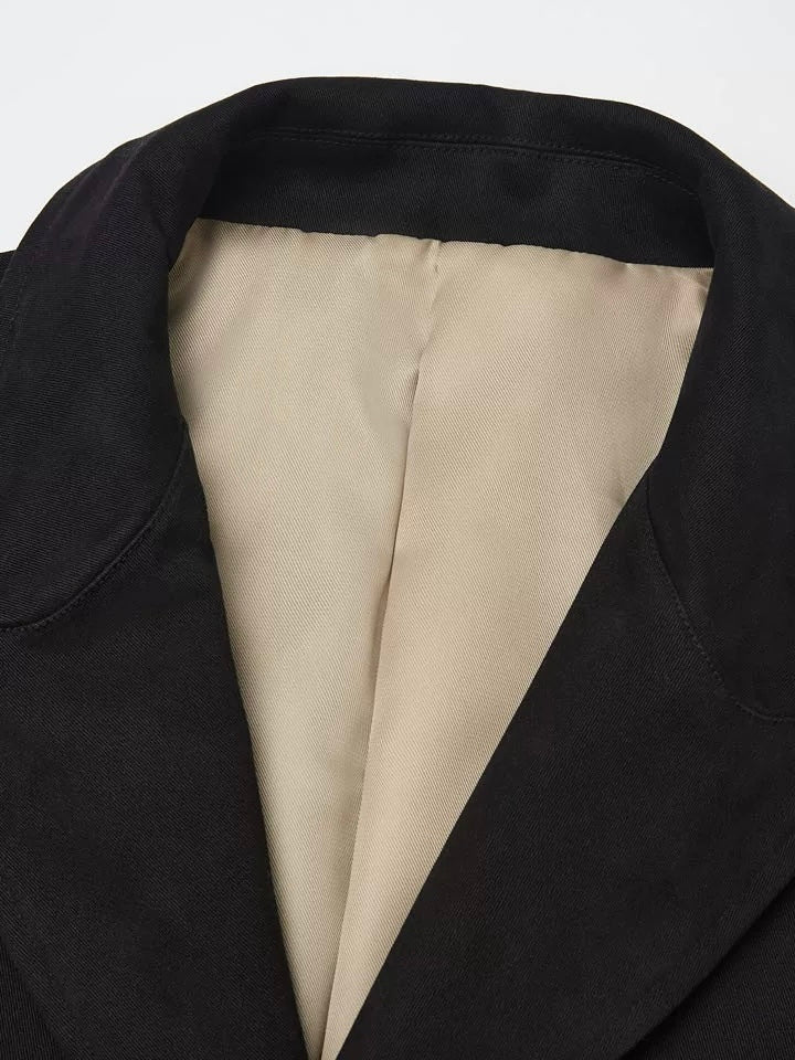 "Notch Lapel Velvet-Feel" Gun-Flap Peak Lapel Cotton Twill Workwear Jacket