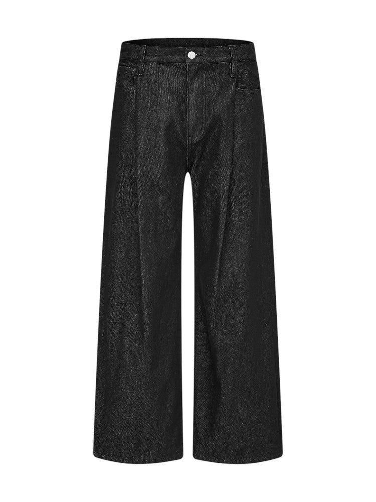 Curved Blade Pleated Khaki Jeans