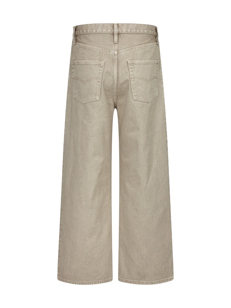 Curved Blade Pleated Khaki Jeans
