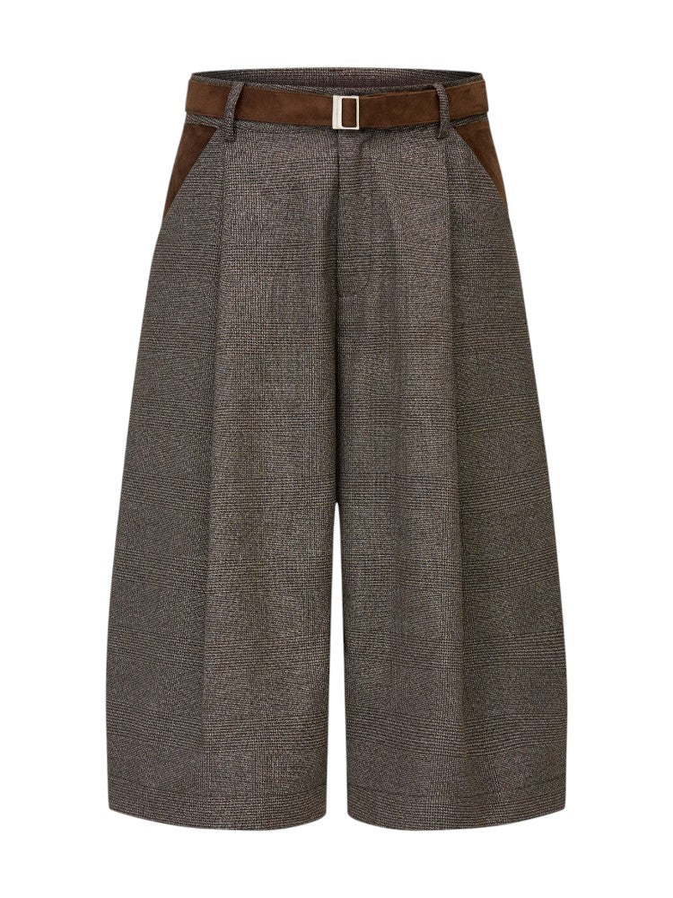 Suede Pleated Houndstooth Pants